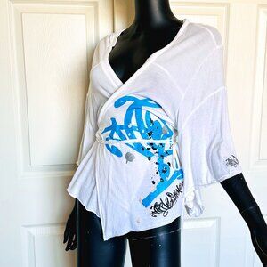 Kimono Sleeve Wrap Tops Casual Print Size L by Apple Bottoms T Shirts